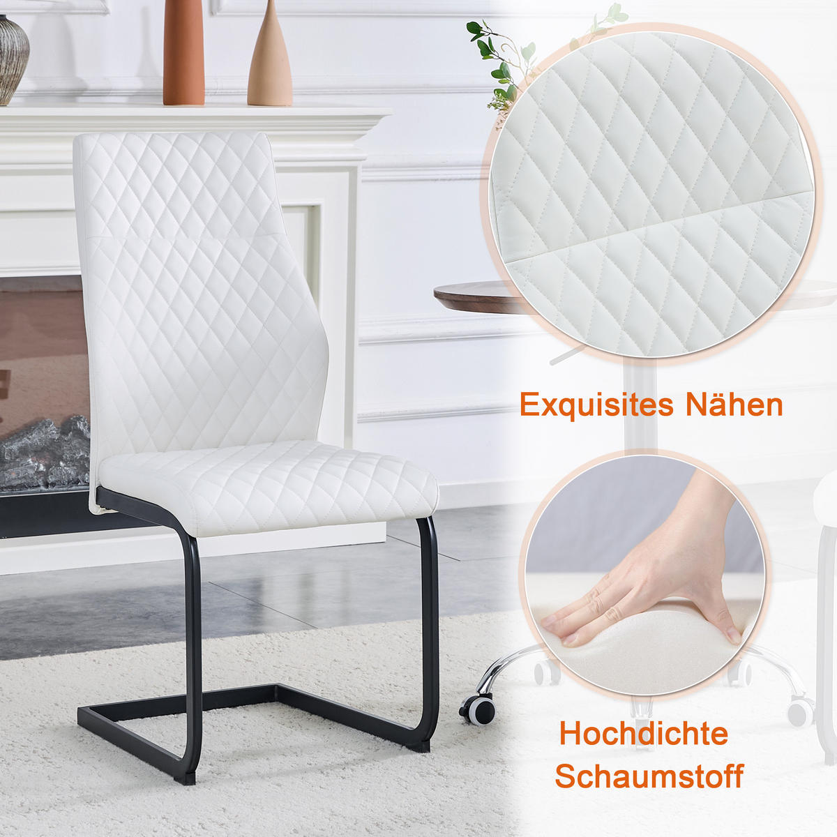 ESSGRUPPE DE-39408 3-teilig, mit 2 Stühlen und Rautenmuster Weiß/Schwarz - Weiß, Holzwerkstoff (60/72/60cm) - ComfortXL