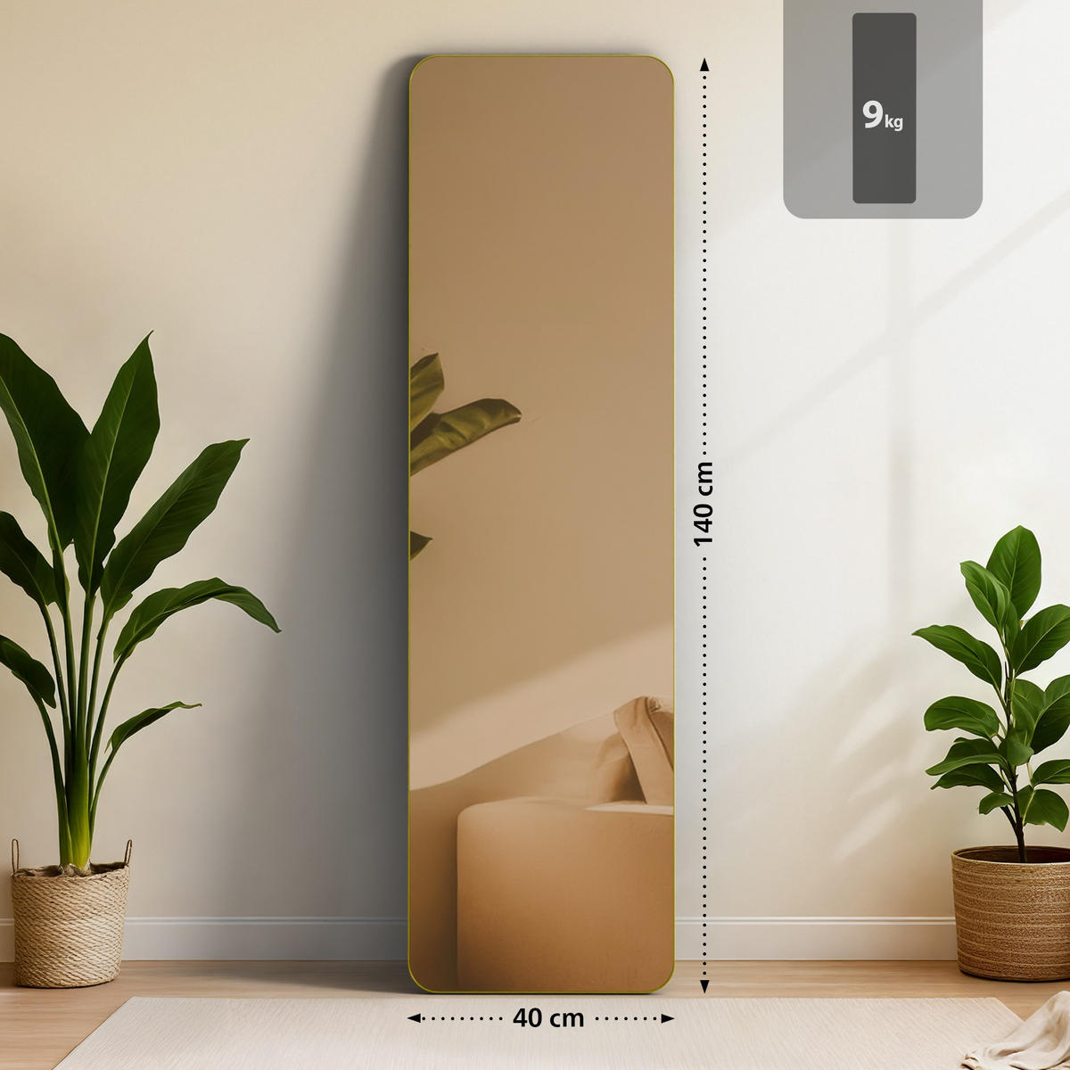 STANDSPIEGEL Murcia Glas Gold glanz Ganzkörperspiegel - Goldfarben, Glas (40/140/3cm) - DELUKE