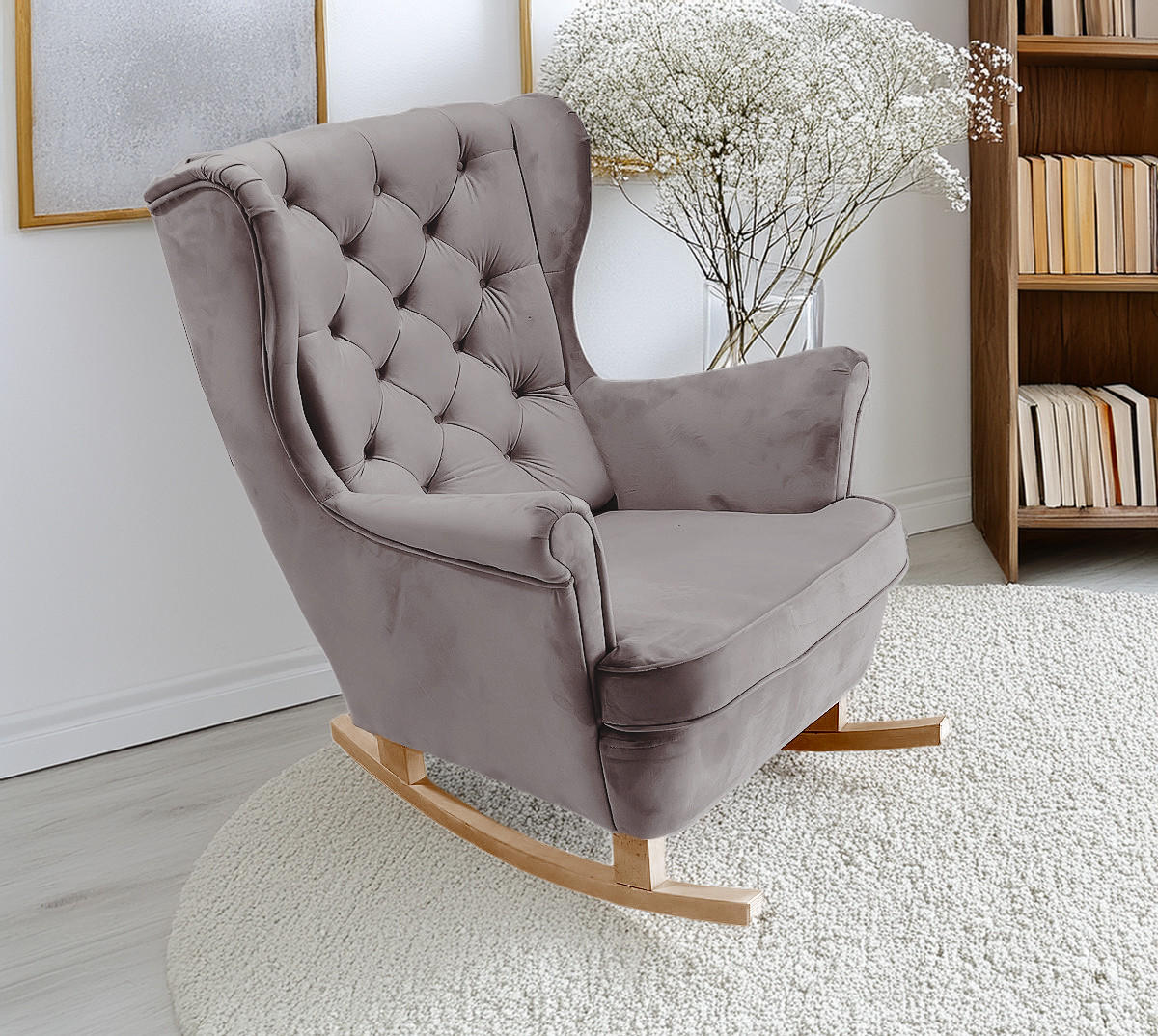 SCHAUKELSESSEL mit gepolstertem Sitz und Armlehnen, 102x81x95 cm, Grau_29841 - Schlammfarben/Buchefarben, Holz/Textil (81/102/95cm) - DomoHome