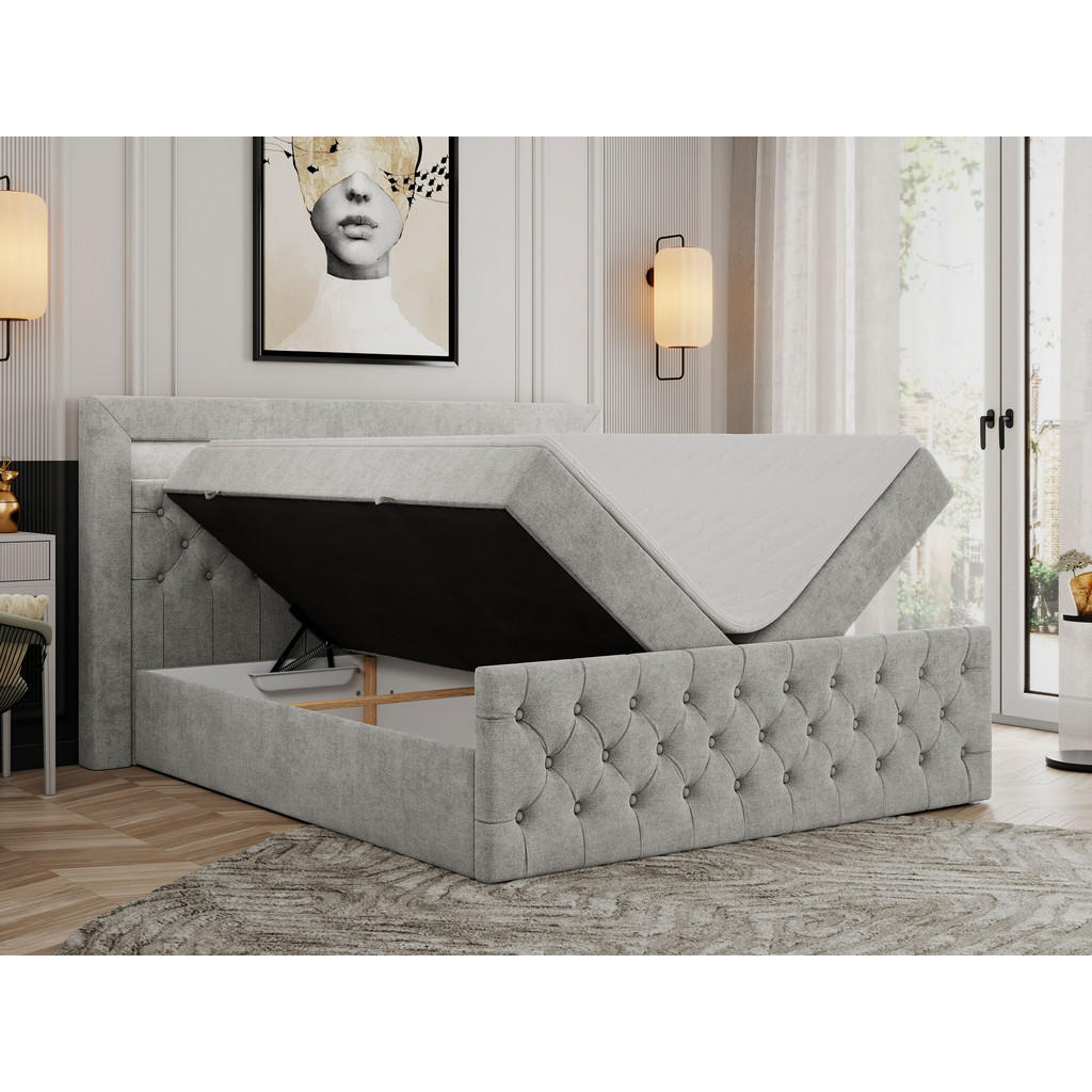 Thumbnail - MKS Boxbett, Hellgrau, Textil, 2-Sitzer, H4, Rechteckig, 120x200 cm, Schlafzimmer, Betten, Boxspringbetten