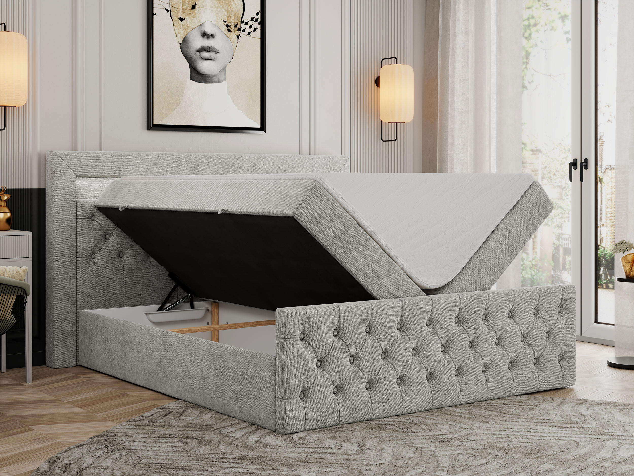 Thumbnail - MKS Boxbett, Hellgrau, Textil, 2-Sitzer, H3, Rechteckig, 180x200 cm, Schlafzimmer, Betten, Boxspringbetten