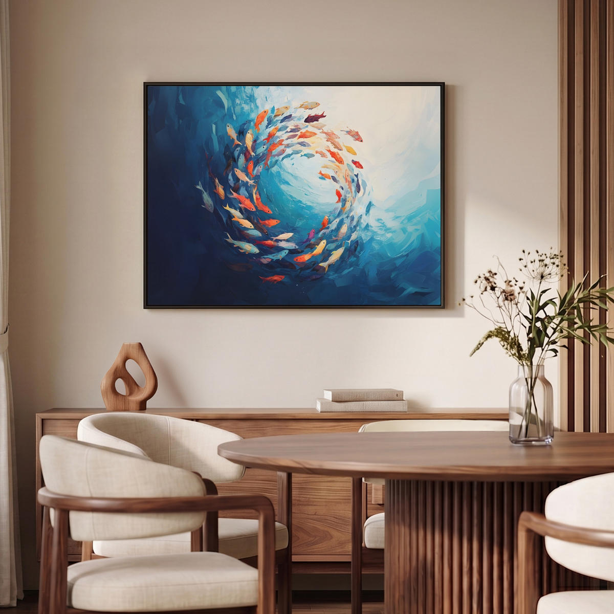 LEINWAND Bilder mit Rahmen - Meer - Fische - Bunt - Dynamisch - 100x70 - Hellblau, Textil (100/70cm) - MuchoWow