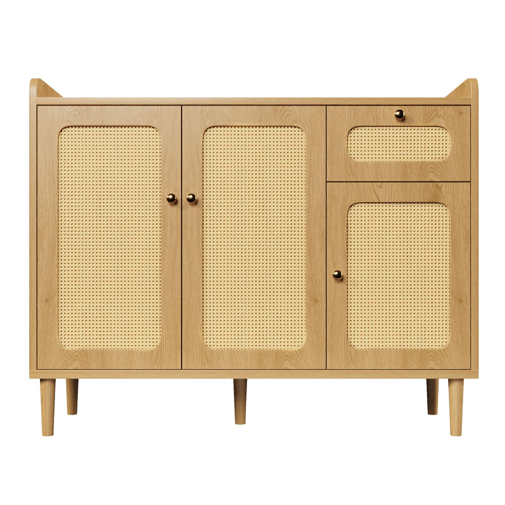 SIDEBOARD Ekoptik med rottingflätning, 3 dörrar & 1 låda Ekfärgad 91/120/40 cm