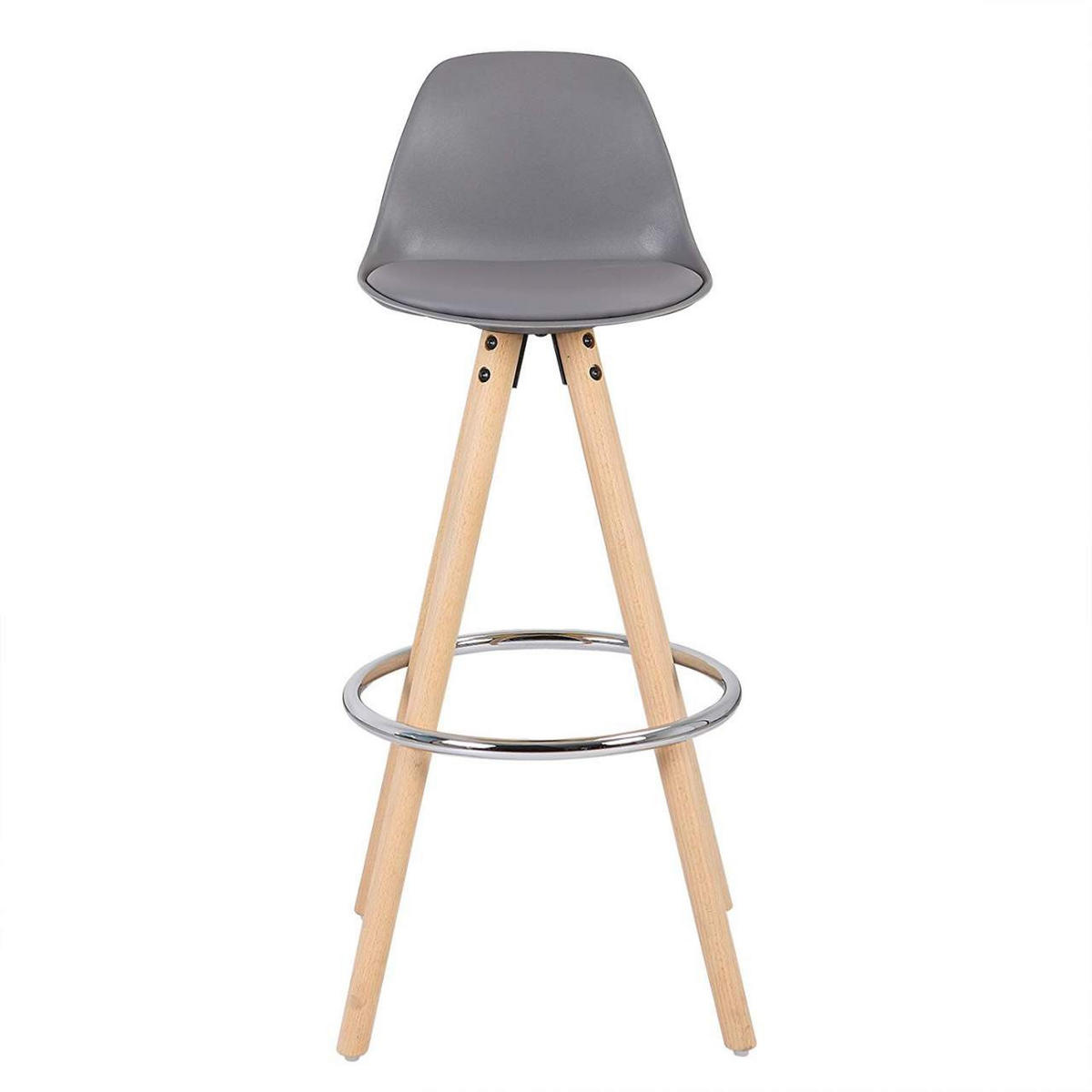 BARHOCKER Kunstleder, Holzgestell, Grau - Eichefarben/Grau, Holz/Kunststoff (38.5/96.5/38.5cm) - Woltu
