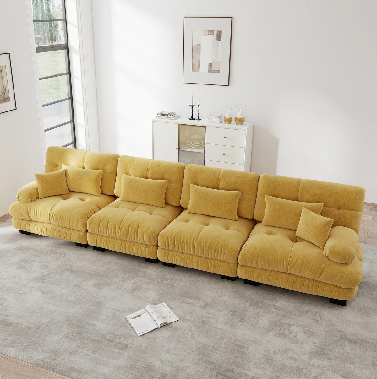 SOFA modulares Ecksofa 4-Sitzer Chenille Yellow - Gelb, Kunststoff (77/81/406cm) - Meubliv