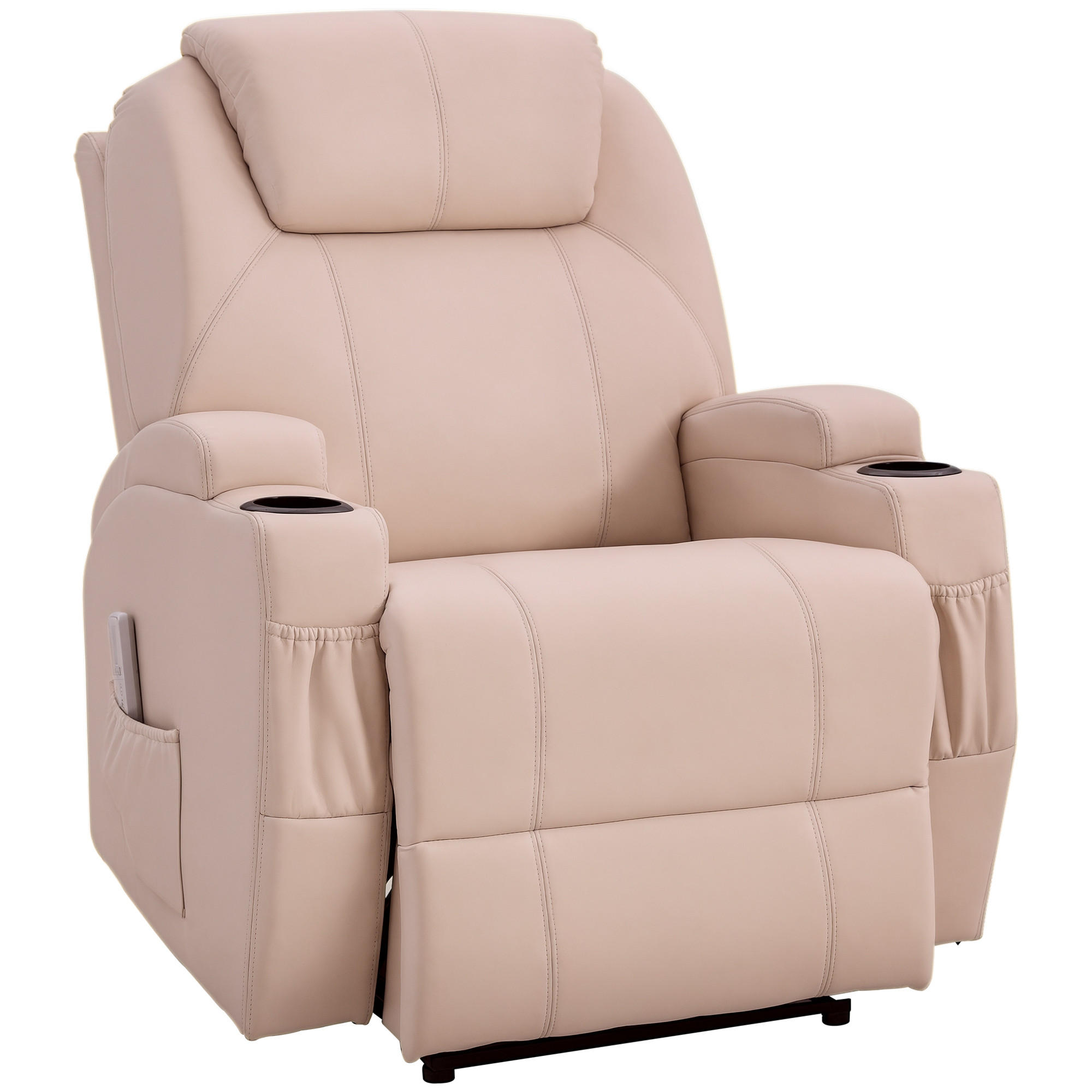 MASSAGESESSEL Creme mit Massagefunktion und elektrischer Liegefunktion 82/97/110 cm - Creme, Leder (82/110/97cm) - PANGIVO