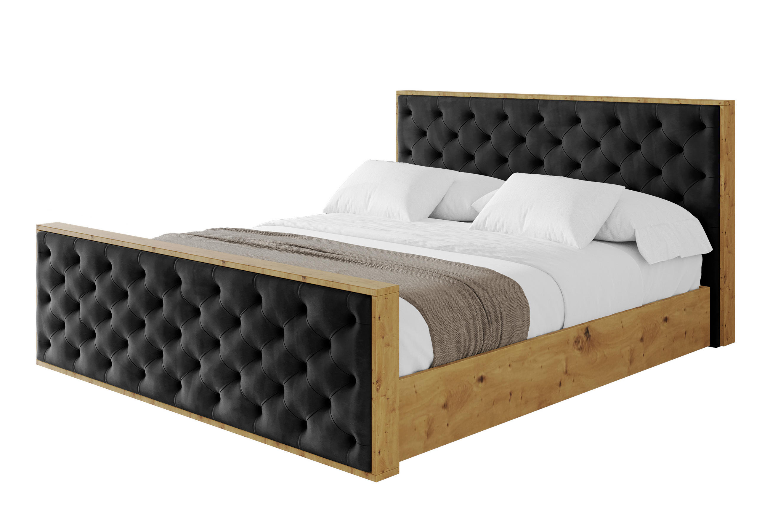 POLSTERBETT mit Bettkasten, Fußteil und Lattenrost, Boxbett ohne Matratze - ENZO3-Z 120x200 Schwarz - Schwarz, Holzwerkstoff/Textil (120/200cm) - ALTDECOR
