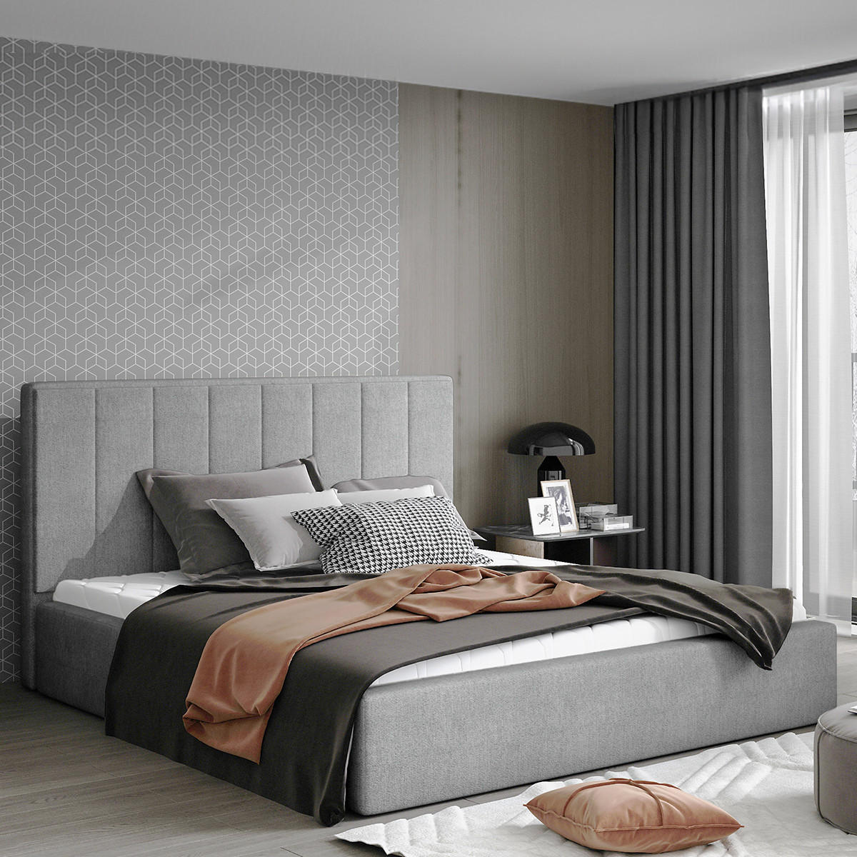 BOXSPRING POSTEL 160/200 Brook Grey - šedá, dřevo (160/200cm) - Petits-meubles