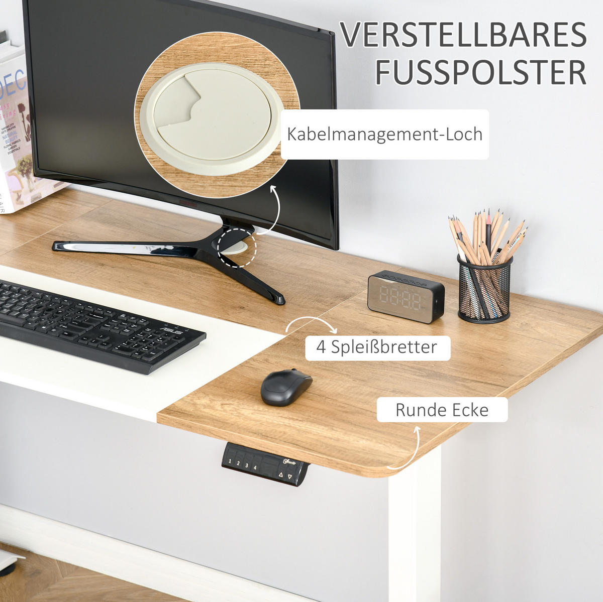 SCHREIBTISCH elektrisch höhenverstellbar 140 x 70 cm Weiß - Weiß, Holz (140/70/116cm) - Meubliv