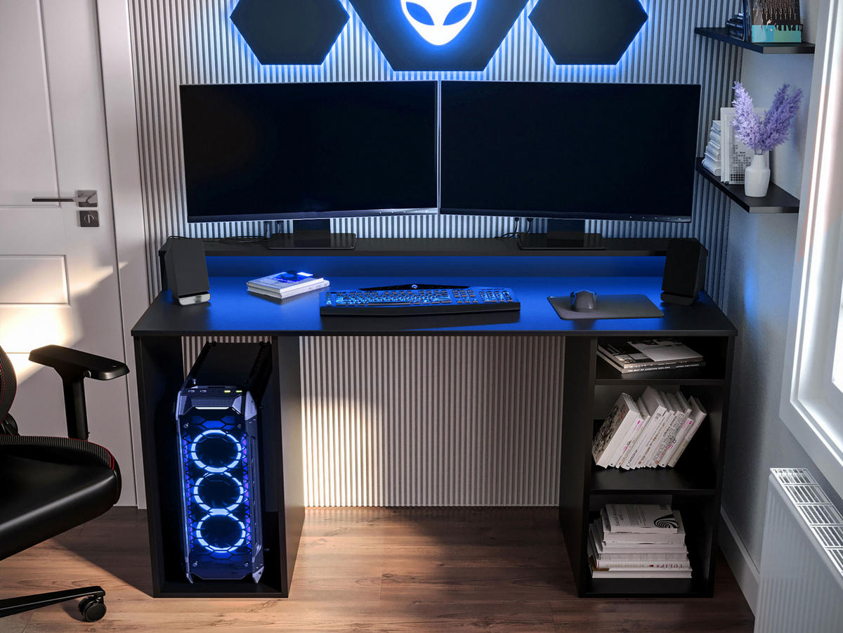 SCHREIBTISCH Gamer I - Schwarz, Holzwerkstoff (48/138/90cm) - MIRJAN24