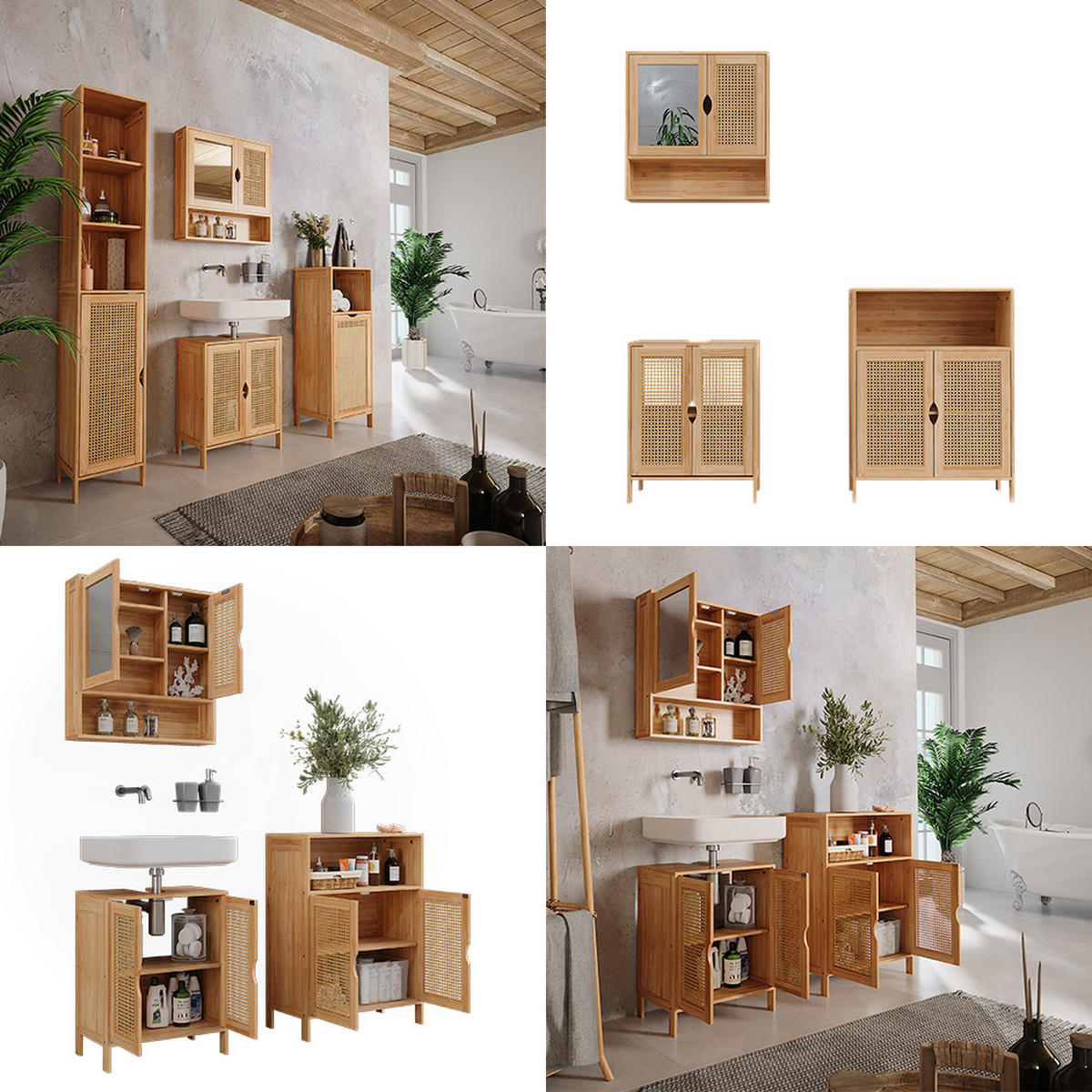 BADMÖBEL-SET Liora Bambus 3 Teile - Grün, Holzwerkstoff (48/60/29cm) - Vicco