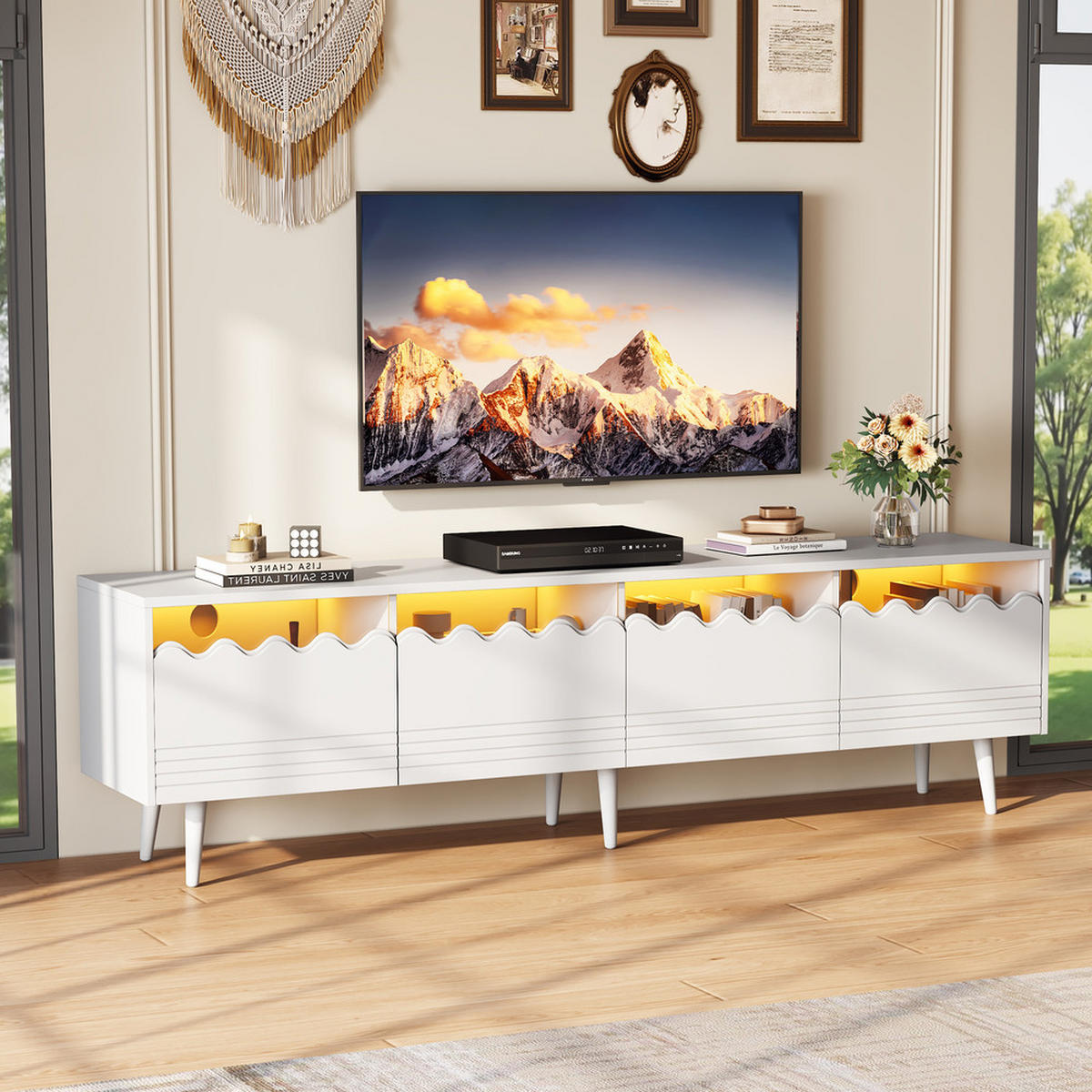 TV-SCHRANK 176 cm mit Schubladen und Schränken für TV bis 75 Zoll - Weiß, Holz (44.93/45/97.56cm) - FLIEKS