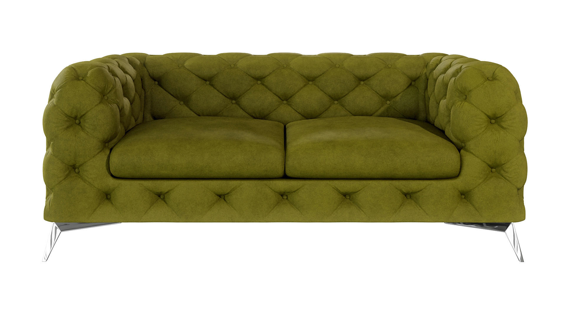 CHESTERFIELD-SOFA 2-Sitzer Laura Olive Samt - Silberfarben/Olivgrün, Holz/Textil (185/75/100cm) - S-Style Möbel
