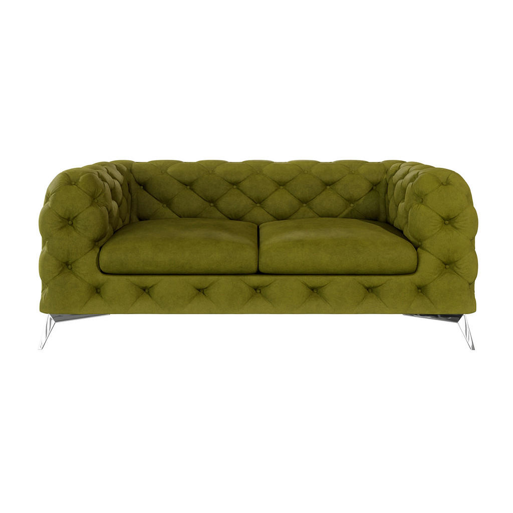 Thumbnail - S-Style Möbel Chesterfield-Sofa, Olivgrün, Textil, Echtholz,Buche, Birke, 2-Sitzer, Füllung: Polyetherschaumkern, 185x75...
