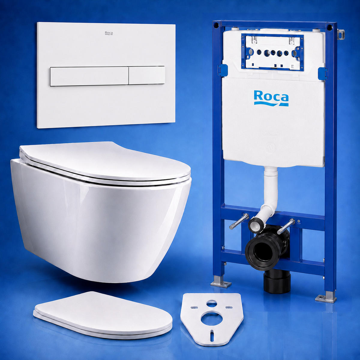 WC-SET ROLO Weiß, Slim-Sitz, Vorwandelement und Betätigungsplatte PL7 Weiß - Weiß, Keramik (47.5/112/48.5cm) - bad land