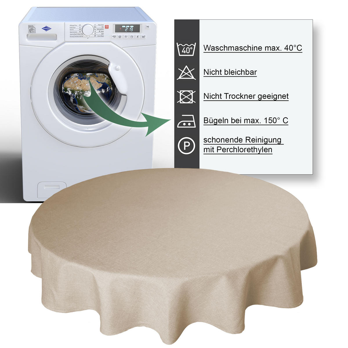 TISCHDECKE Leinenoptik 140 cm rund Beige Natur - Beige, Textil (140cm) - TiborTex