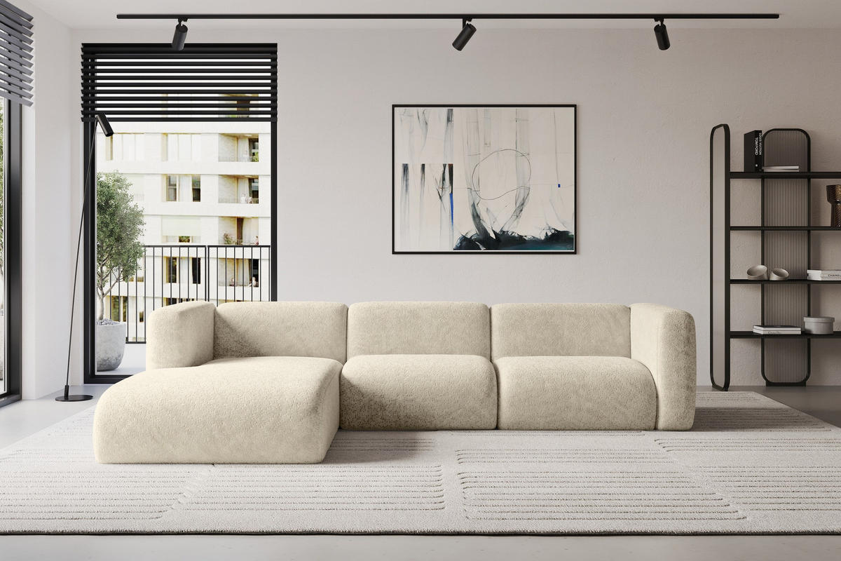 ROHOVÁ SEDAČKA S LEVOU OTOMANOU MIRA-L2 318x179x89 Krémová Velur - černá/krémová, kompozitní dřevo/textil (318/179cm) - ALTDECOR