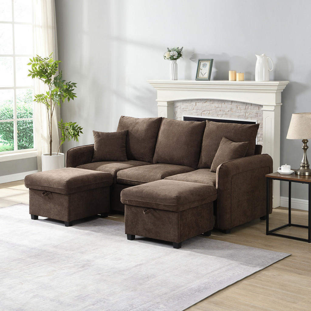 Thumbnail - Redom Ecksofa-Set, Dunkelbraun, Textil, 188x186 cm, Wohnzimmer, Sofas & Couches, Wohnlandschaften, Ecksofas