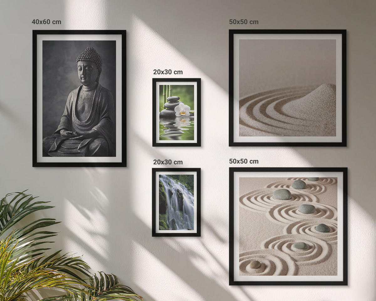 WANDBILDER 5er-Set - 50x50 cm & 20x30 cm & 40x60 cm Schwarzer Rahmen - Fußabdruck eines Astronauten auf dem Mond - Schwarz, Kunststoff (40/60cm) - ArtPrintCave