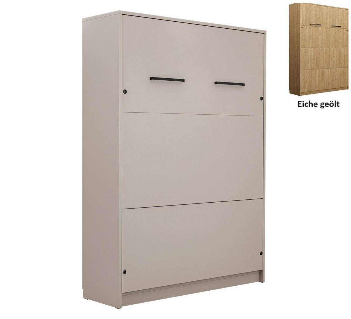 SCHRANKBETT Wandklappbett vetikal GN120x200 mit Schreibtisch und LED - Eiche geölt - Eichefarben, Holzwerkstoff (120/200cm) - QMM TraumMöbel