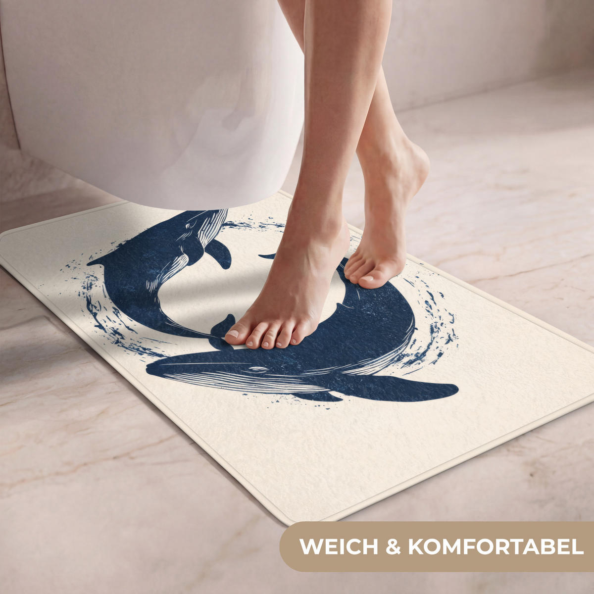 WC PŘEDLOŽKA Velryby - Stříkance - Kruh - Tmavě modrá 50x80 cm - tmavě modrá, textil/plast (50/1cm) - OnlyWow
