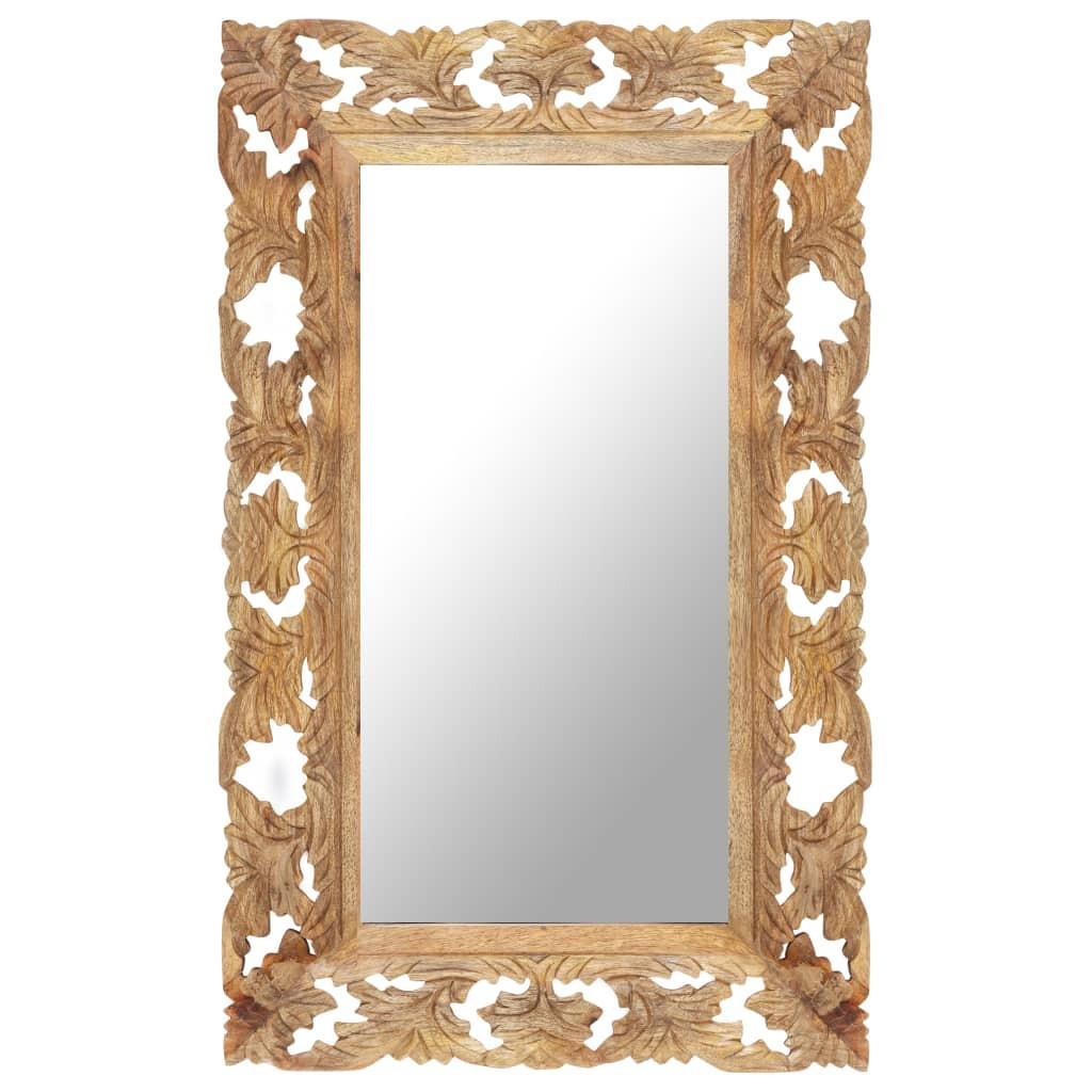 SPIEGEL Handgeschnitzt Braun 80x50 cm Massivholz Mango - Braun, Holz (50/2.5/80cm) - furnicato
