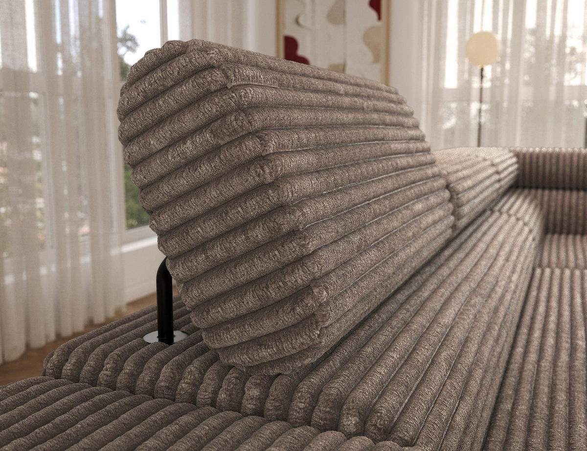 ECKSOFA COLESIO L-Form, Schlaffunktion, Bettkasten, verstellbare Kopfstützen, Wellenfederung, Metallfüße, breiter Cordstoff - Beige/Schwarz, Kunststoff/Metall (204/269cm) - Wohnideebilder
