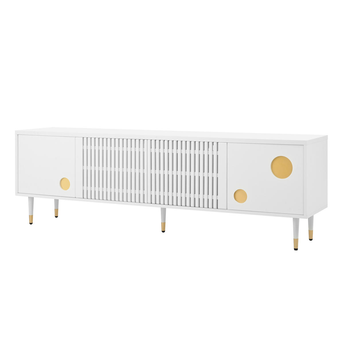 TV ormarić 170/36/54 cm bijeli od MDF-a s 4 vrata i otvorima za kabele - bijela, drvni materijal (170/54/36cm) - OKWISH