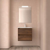 BADEZIMMERMÖBEL NOJA 600 2 Schubladen NUSSBAUM MAYA + Waschtisch + Spiegel - Schwarz, Metall (45/54/60cm) - Salgar