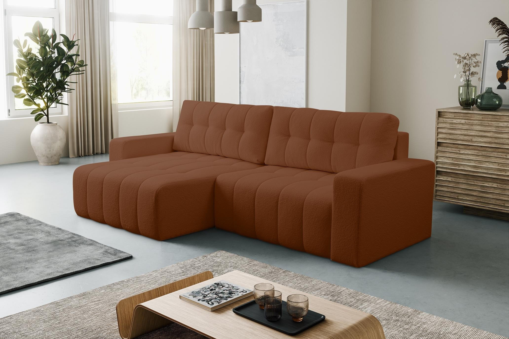 ECKSOFA Masina Braun, Schlafsofa aus Veloursstoff - Braun, Holzwerkstoff/Textil (245/143cm) - Bettso