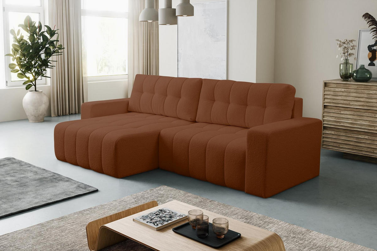 ECKSOFA Masina Braun, Schlafsofa aus Veloursstoff - Braun, Holzwerkstoff/Textil (245/143cm) - Bettso