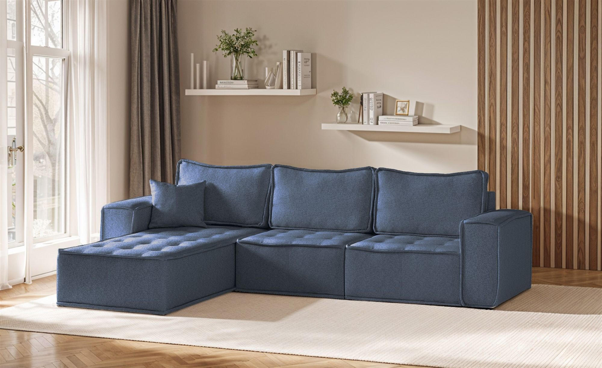 ECKSOFA Sande In Raven - Blau, Holzwerkstoff/Textil (292/192cm) - Fun Möbel