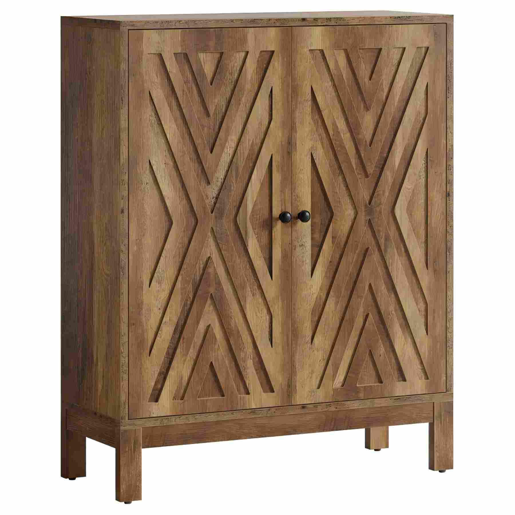 RUSTIKALES, 5-Stöckiges Schuhregal mit Schnitzereien,Braun - Walnussfarben, Textil (90/110/35cm) - Urban Meuble