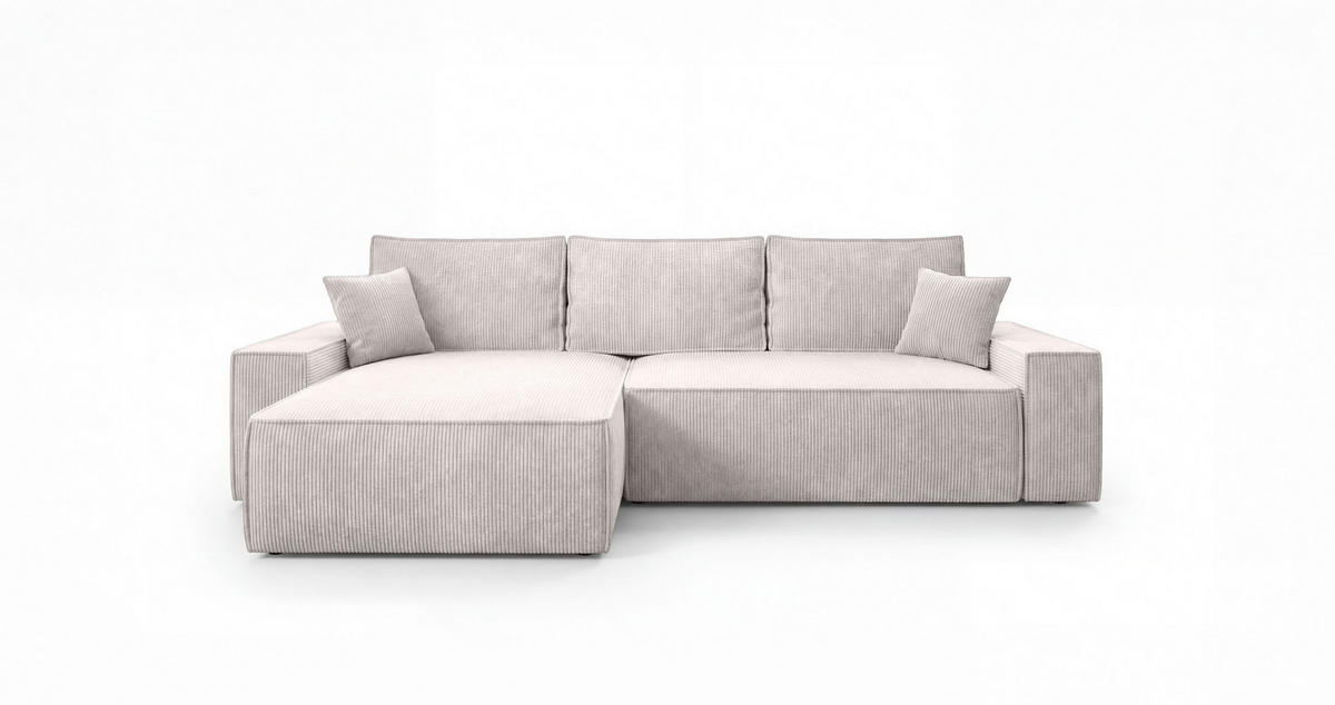 ECKSOFA California mit Schlaffunktion Vanille Links - Weiß, Textil (280/185cm) - Cornero