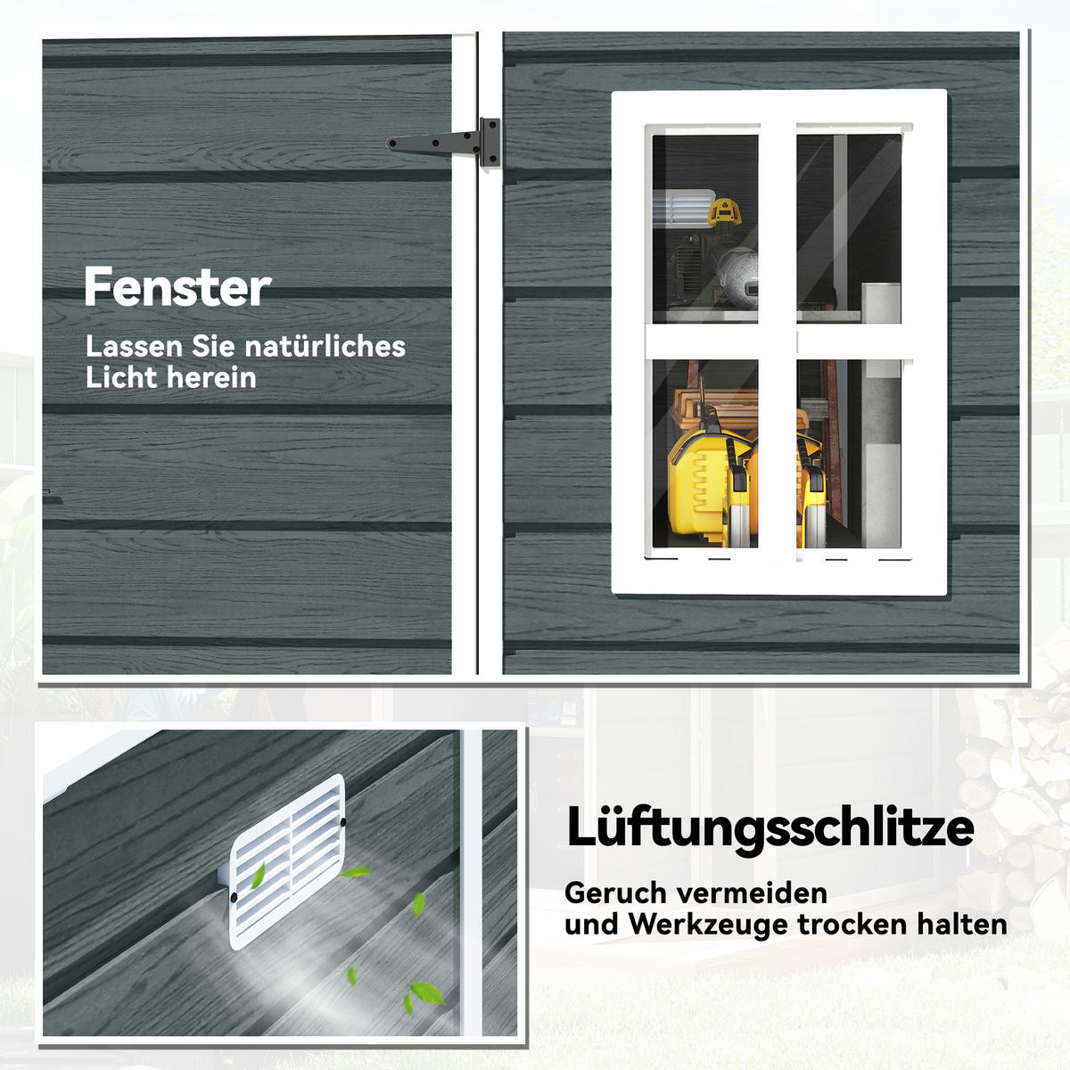 GERÄTESCHUPPEN Kunststoff Aluminium Grau - Grau, Kunststoff (182/196/182cm) - Outsunny