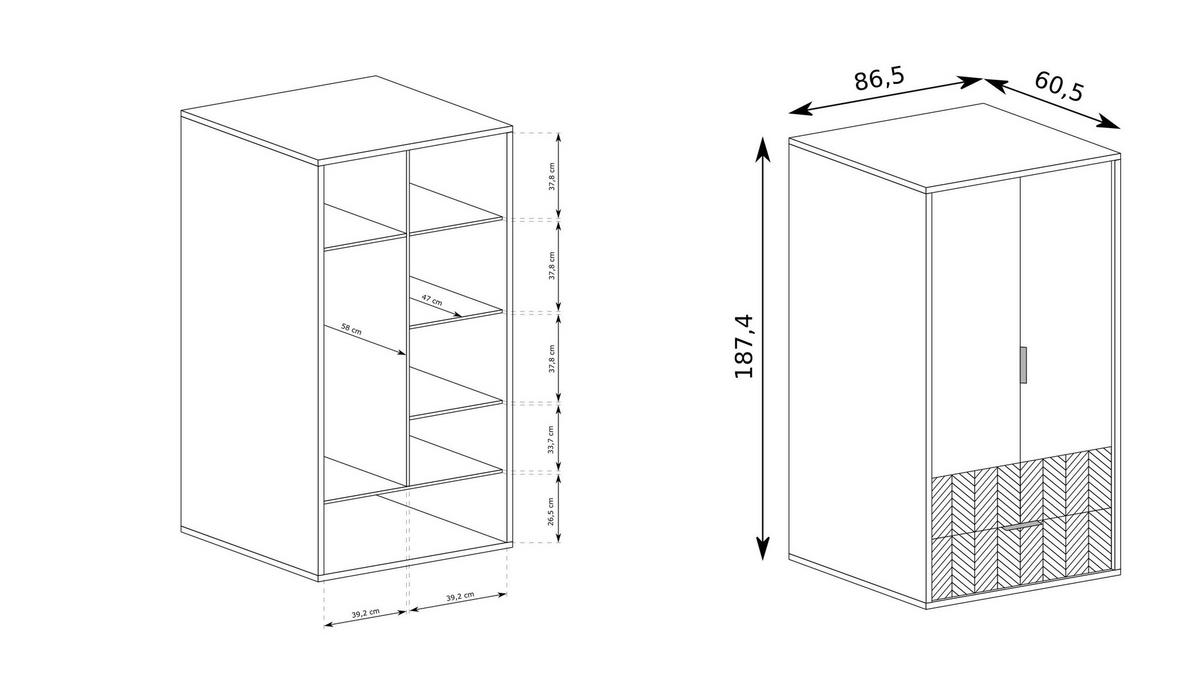 DREHTÜRENSCHRANK CARINI 86,6/187,4/60,6 cm 3-türig Eichefarben - Eichefarben, Holzwerkstoff (86.6/187.4/60.6cm) - MASSENO