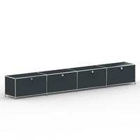 TV Board mit 4 Klappen & Schloss, Breite 302 cm, Anthrazitgrau - Chromfarben/Silberfarben, Metall (40/43/302.2cm) - Versee