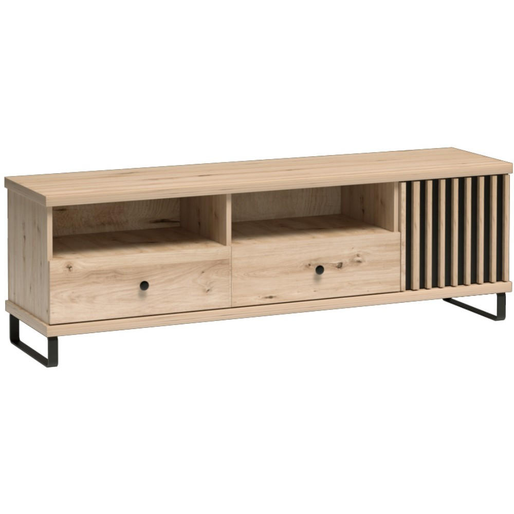 LOWBOARD Caya mit zwei Schubladen und Metallbeinen, 160 cm - Schwarz/Eiche Artisan, Holzwerkstoff/Metall (161/53/41cm) - Beautysofa