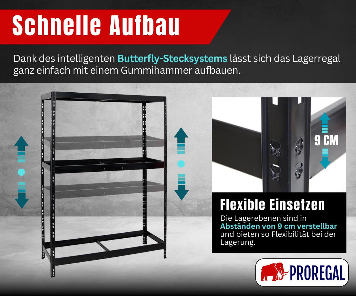 REIFENREGAL Tiger 180x130x50 cm bis zu 12 Reifen auf 2 Ebenen + Ablage Schwarz - Schwarz, Metall (130/180/50cm) - PROREGAL