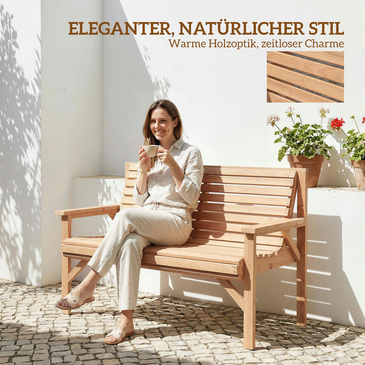 GARTENBANK Tannenholz Naturholz - Naturfarben, Holz (65/90/121cm) - Outsunny