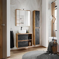 BADMÖBEL-SET 5 Teile - Hampton H BM12 in Huton Oak / Dark Concrete - Dunkelgrau, Holz (100/170/46cm)