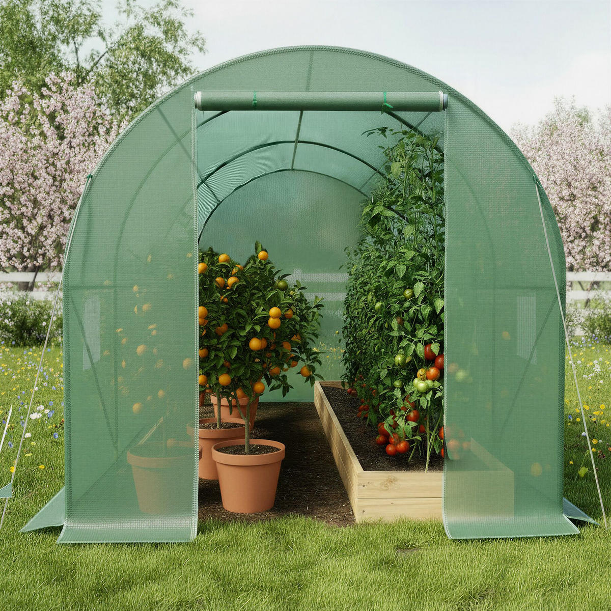 FOLIENGEWÄCHSHAUS, 343 x 200 x 200 cm, grün - Grün, Kunststoff (200/200/343cm) - tectake