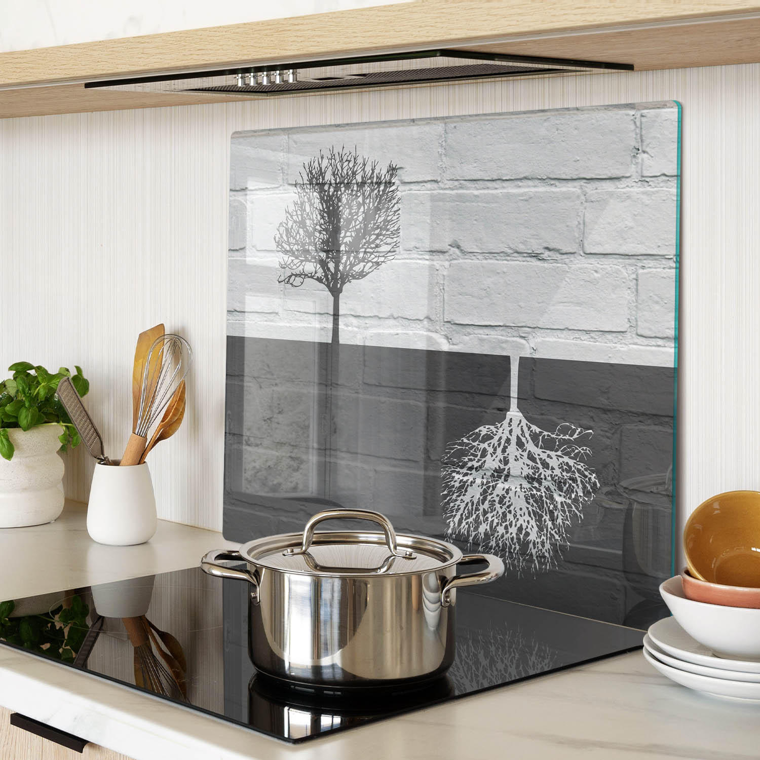 GLASPLATTE 60x52 cm Wand aus Bäumen - Weiß, Glas (60/0.4/52cm) - TULUP