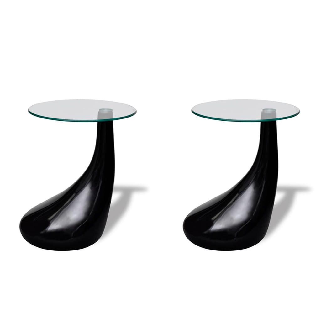 COUCHTISCHE 2 Stk. mit Runder Glasplatte Hochglanz Schwarz - Schwarz, Kunststoff (42/42/55cm) - furnicato