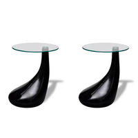 COUCHTISCHE 2 Stk. mit Runder Glasplatte Hochglanz Schwarz - Schwarz, Kunststoff (42/42/55cm) - furnicato