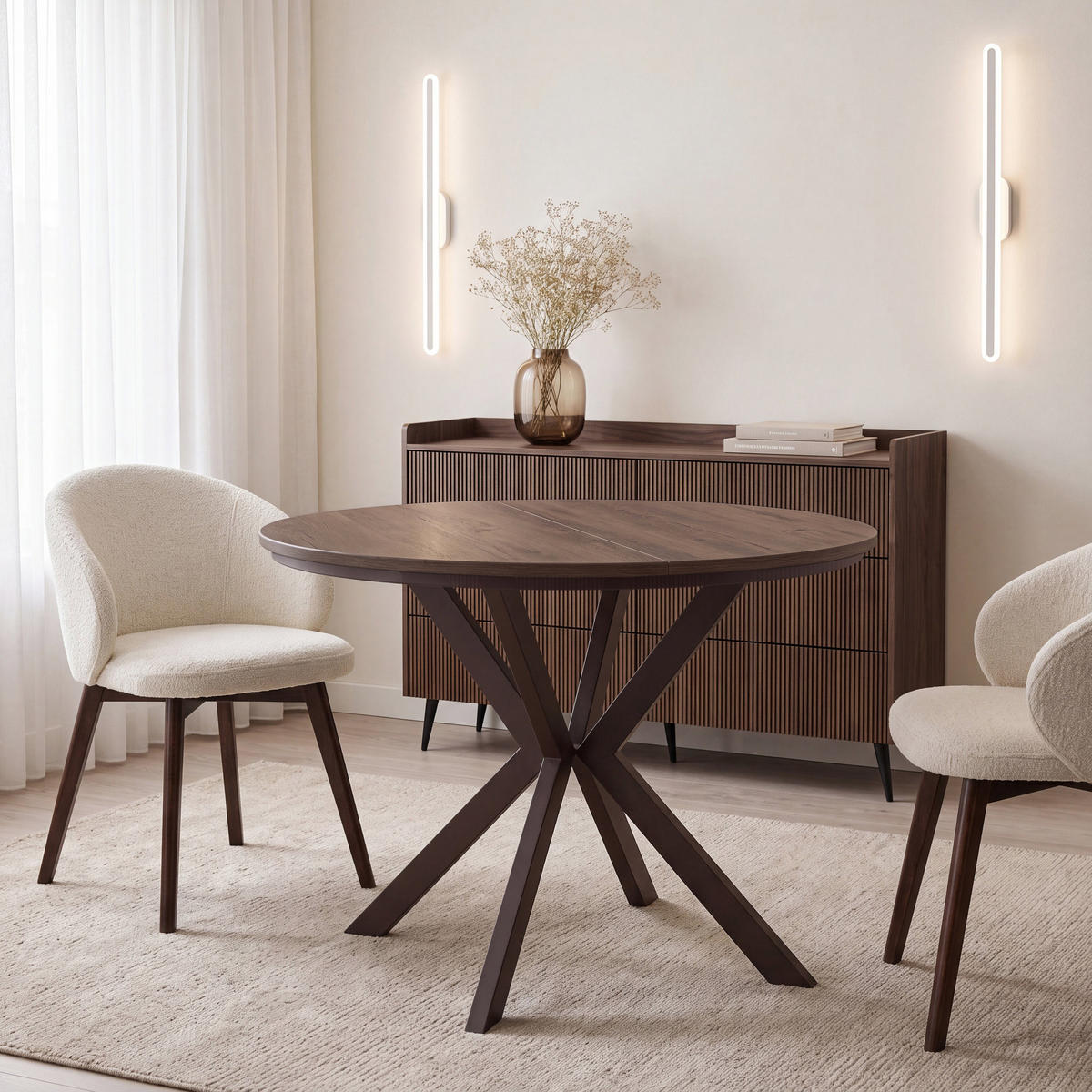 ESSTISCH Valio Neo rund oval ausziehbar verlängerbar mit braunen Metallbeinen, Eiche Braun Rustikal 90-130/90/76 cm - Alteiche/Braun, Holzwerkstoff/Metall (90/130/76cm) - WFL GROUP