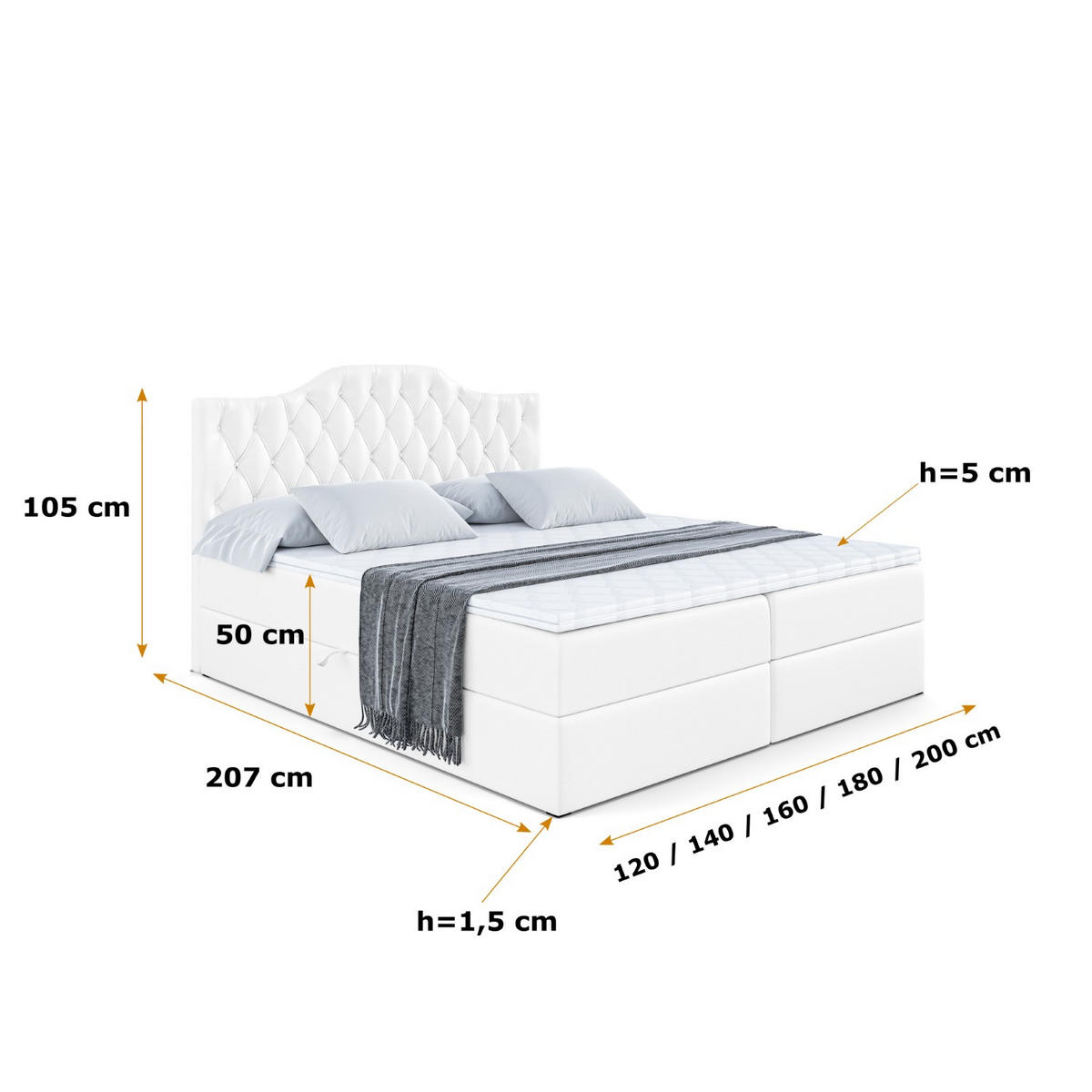 BOXBETT mit Matratze H3 und Lattenrost - VILA-1 - 180x200 cm Weiß Hochglanz - Weiß Hochglanz, Holzwerkstoff (180/200cm) - ALTDECOR