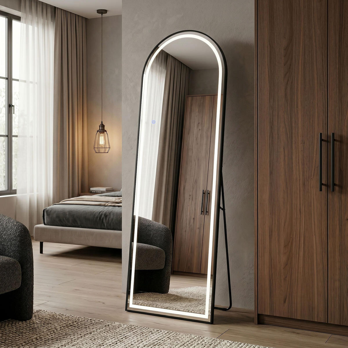 SPIEGEL Rea Led Orbit 50x160cm Black - Schwarz, Kunststoff (50/160/3cm) - REA