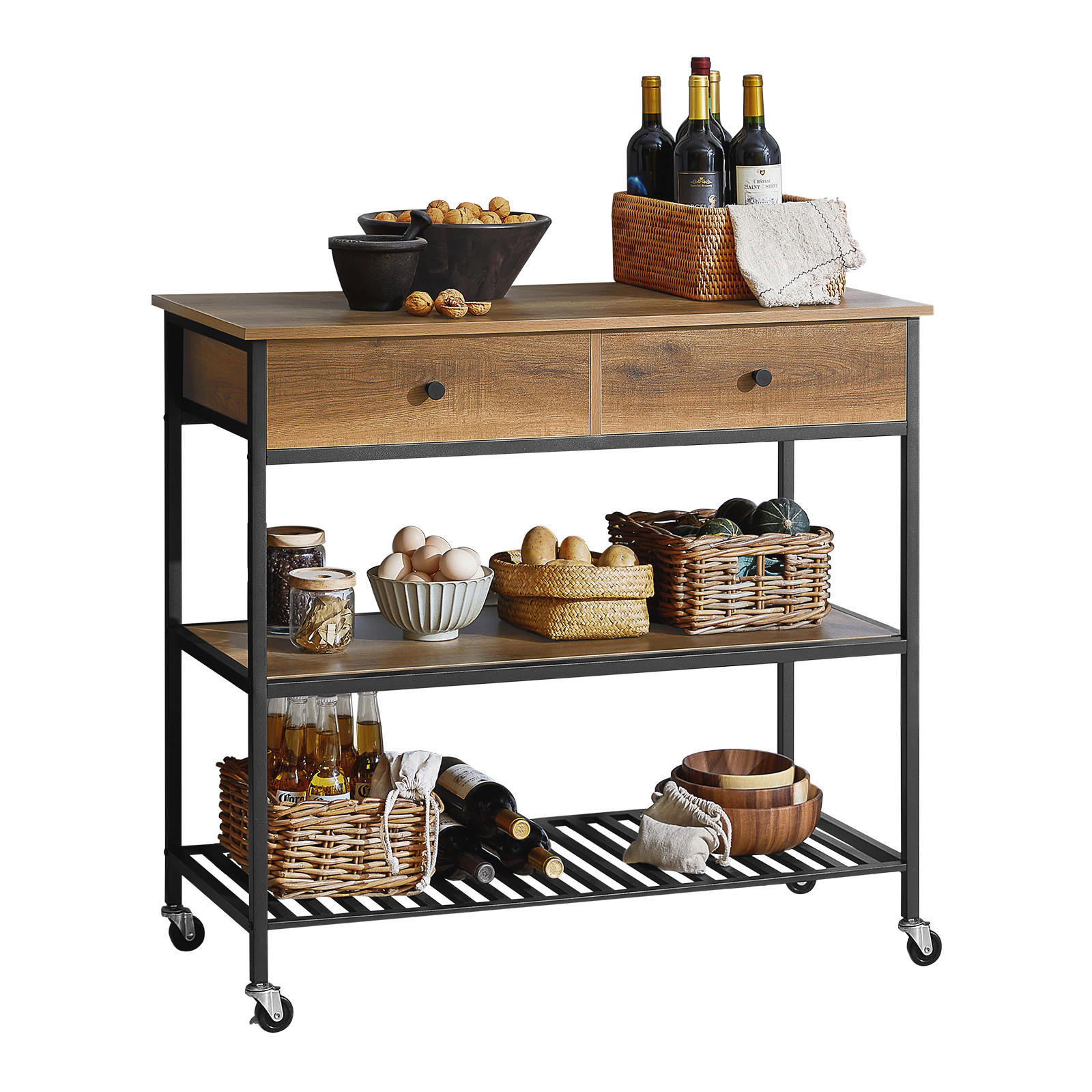 KÜCHENWAGEN Vintage Braun - Schwarz/Braun, Holzwerkstoff/Metall (100/93/45cm) - SoBuy
