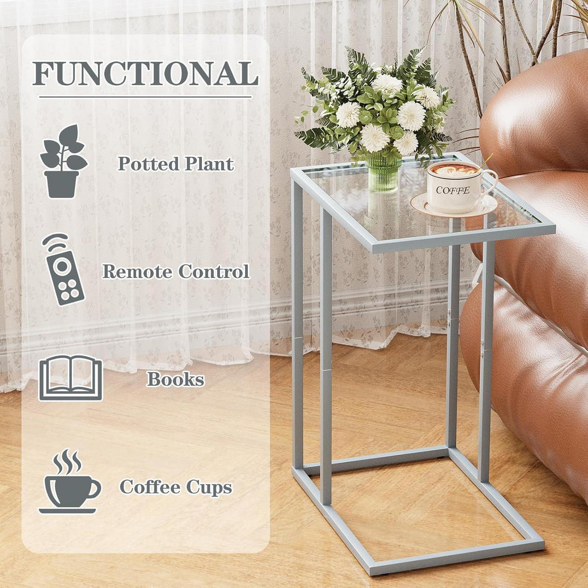 BEISTELLTISCH C-Form Glas Grau - Grau, Glas (30/40/60cm)
